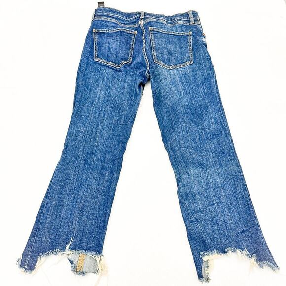 Zara The Dreed Flare Raw Hem Button Fly Med-Dark Wash Denim Jeans Size 12 - Picture 3 of 8